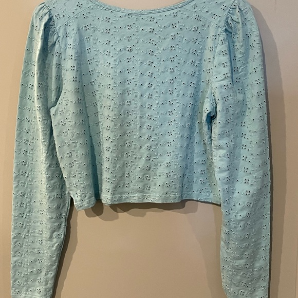 LOVESHACKFANCY Jonah Crop Cardigan Powder Blue Size M NWT - Picture 4 of 7